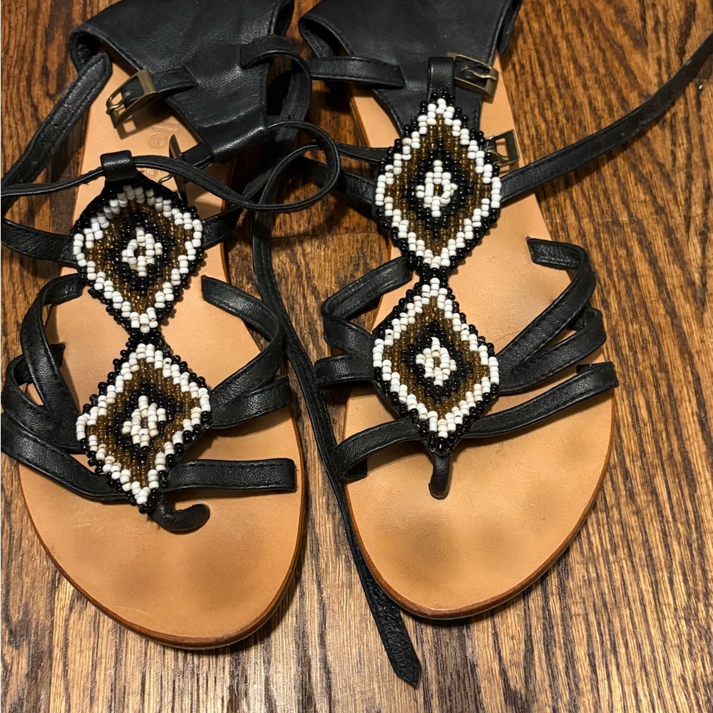 Elegant Black and White Beaded Women's Sandals